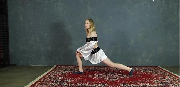  Hot gymnast Sofya Belaya spreading her long legs